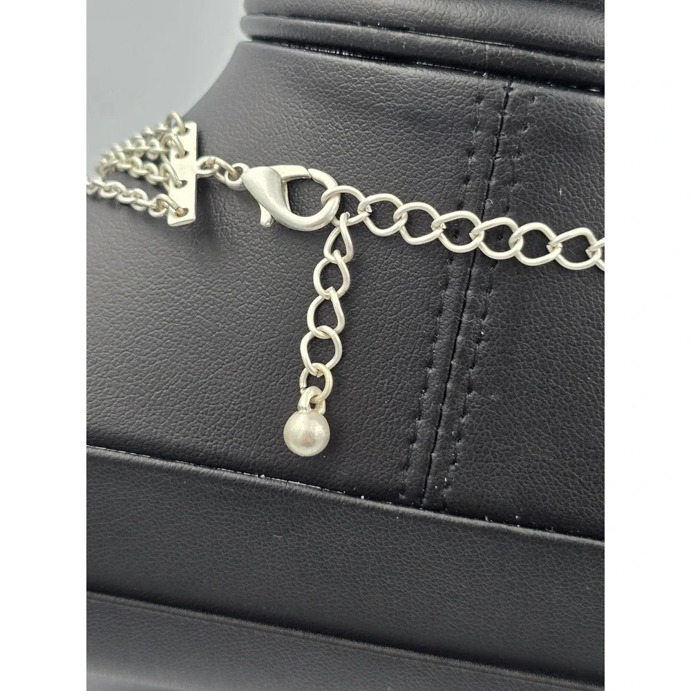 Fashion Silver Tone Multi-Chain Necklace Large Floral Filigree Pendant Clear - Picture 5 of 9